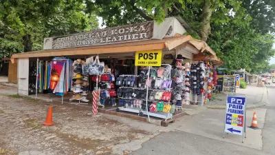 Beach Shop, Post Stamps Cards, hats, slippers, magnets